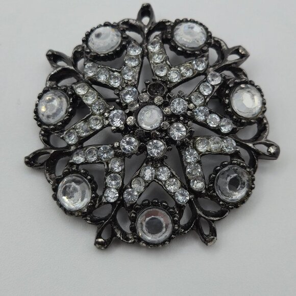 VTG Brooch 2PC Dark Academia Whimsigoth Grunge Spiral Rhinestone Marcasite Pins - Picture 4 of 12